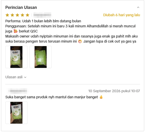 Tangkapan skrin ulasan asal daripada Shopee Indonesia, nama pembeli disamarkan