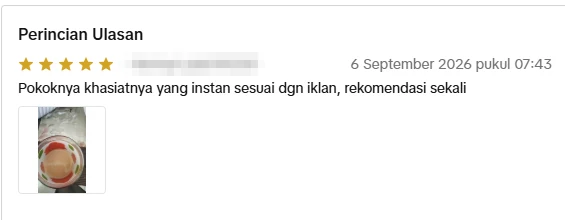Tangkapan skrin ulasan asal daripada Shopee Indonesia, nama pembeli disamarkan