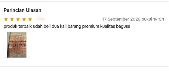 Tangkapan skrin ulasan asal daripada Shopee Indonesia, nama pembeli disamarkan