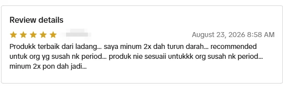 Tangkapan skrin ulasan asal daripada Shopee Malaysia, nama pembeli disamarkan