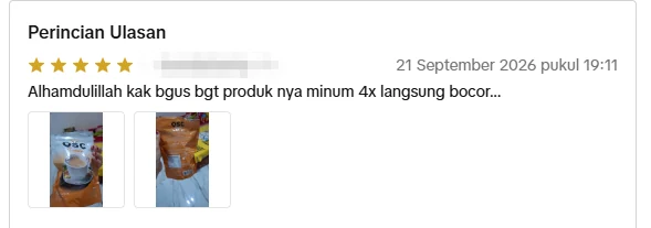 Tangkapan skrin ulasan asal daripada Shopee Indonesia, nama pembeli disamarkan