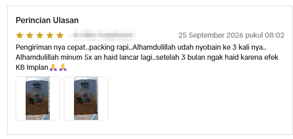 Tangkapan skrin ulasan asal daripada Shopee Indonesia, nama pembeli disamarkan