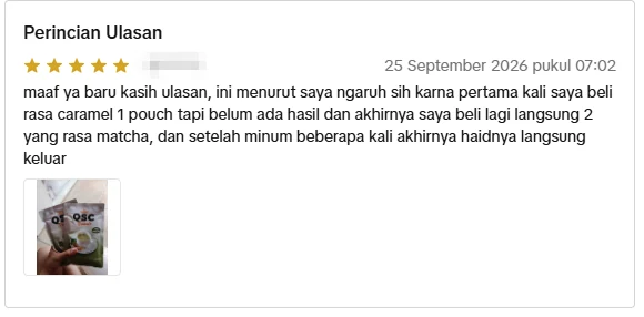 Tangkapan skrin ulasan asal daripada Shopee Indonesia, nama pembeli disamarkan